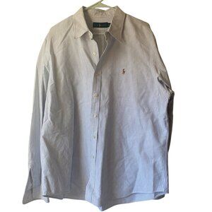 Ralph Lauren Men XXL Blue White Striped Oxford Shirt Polo Horse Cotton